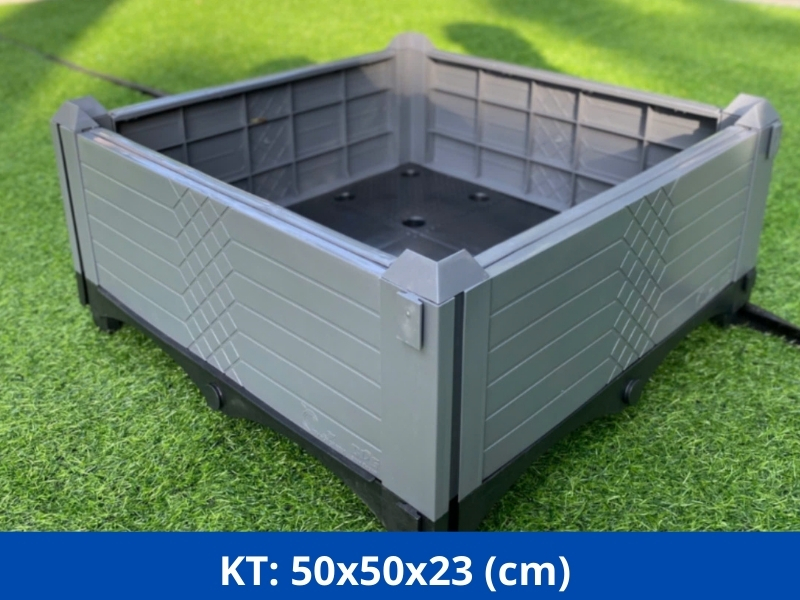 Chậu ghép trồng rau HDPE 50x50x23 (cm) màu ghi